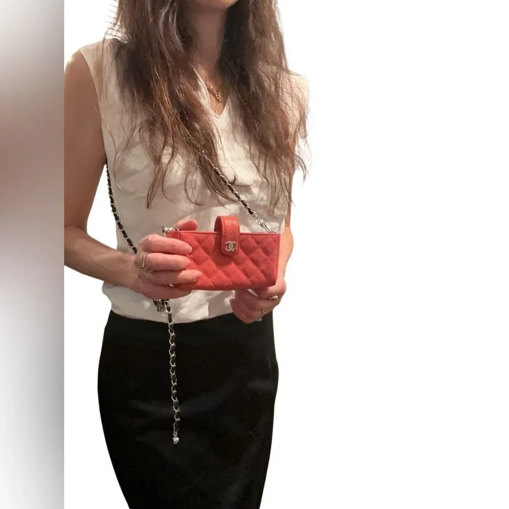 CHANEL Coral Quilted Leather French purse